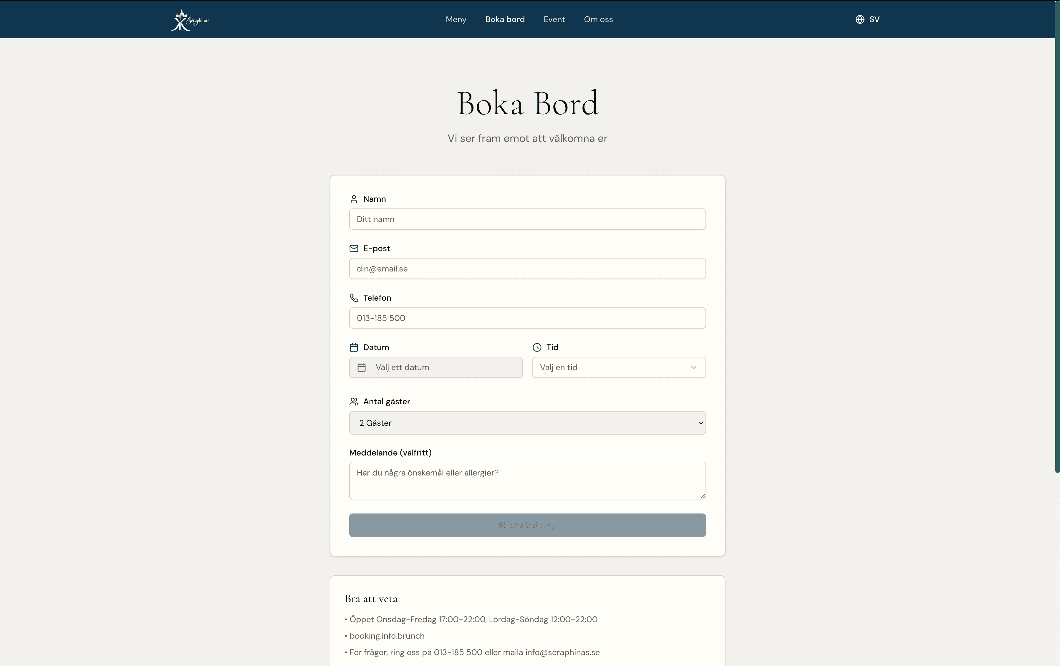Demohemsida – skärmbild 2
