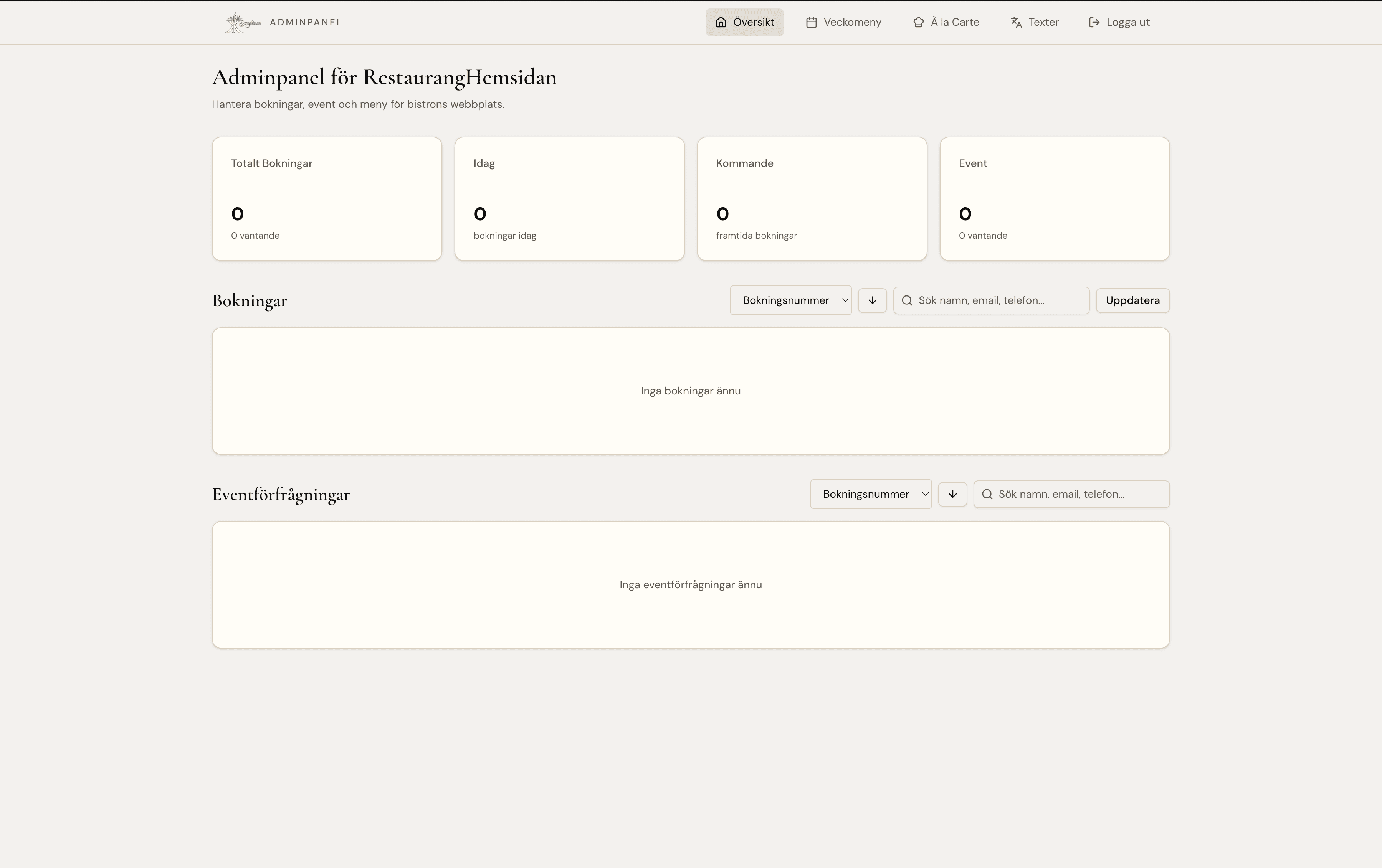 Demohemsida – skärmbild 5